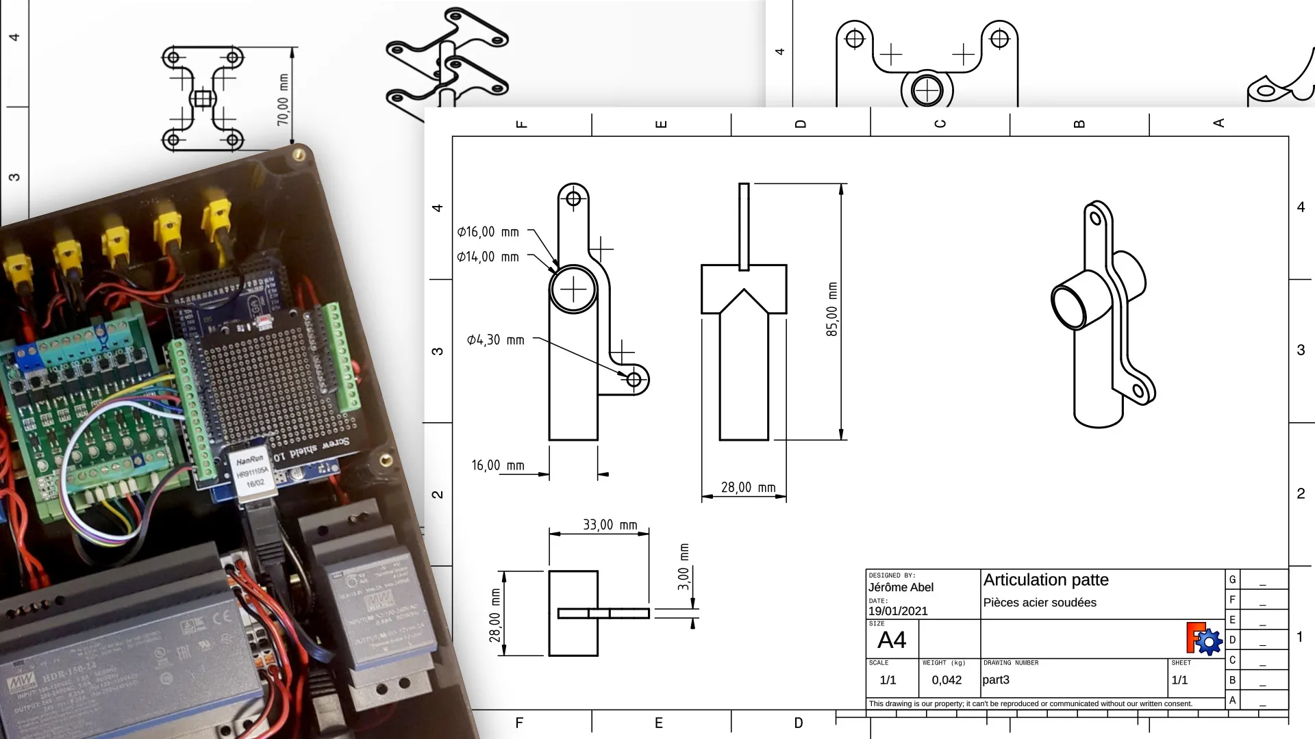 Blueprints for building metal pieces and electronics box